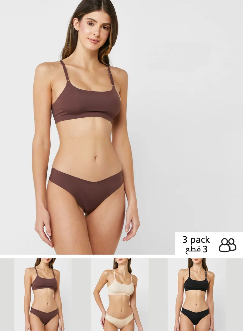 Ginger 3 Pack Seamless Cropped Bra & Thong Set