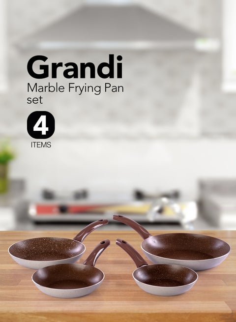 4 Piece Cook Pop Fry Pan Set With Bakelite Handle 18-20-24-28 Brown and beige granite
