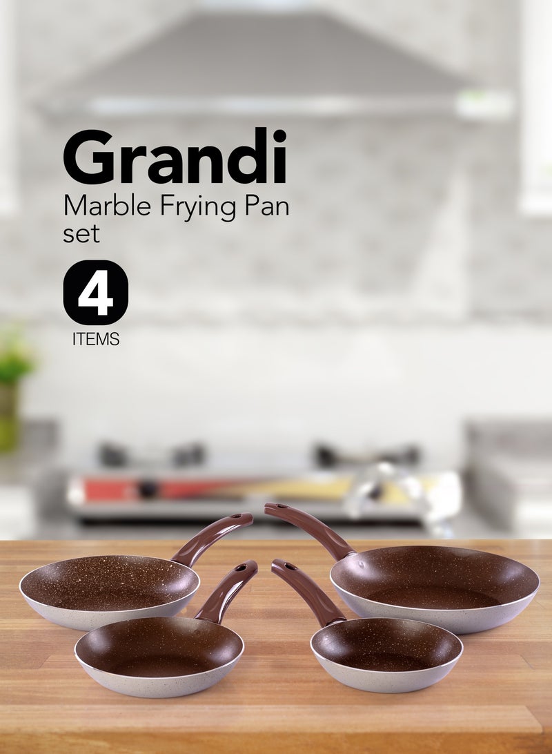 Grandi 4 Piece Cook Pop Fry Pan Set With Bakelite Handle 18-20-24-28 Brown and beige granite - Image 1