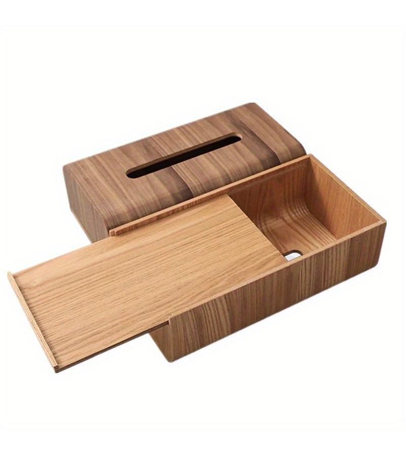 Coffee Walnut Wood Tissue Box Durable Napkin Holder With Easy Pull Out Lid - Image 4