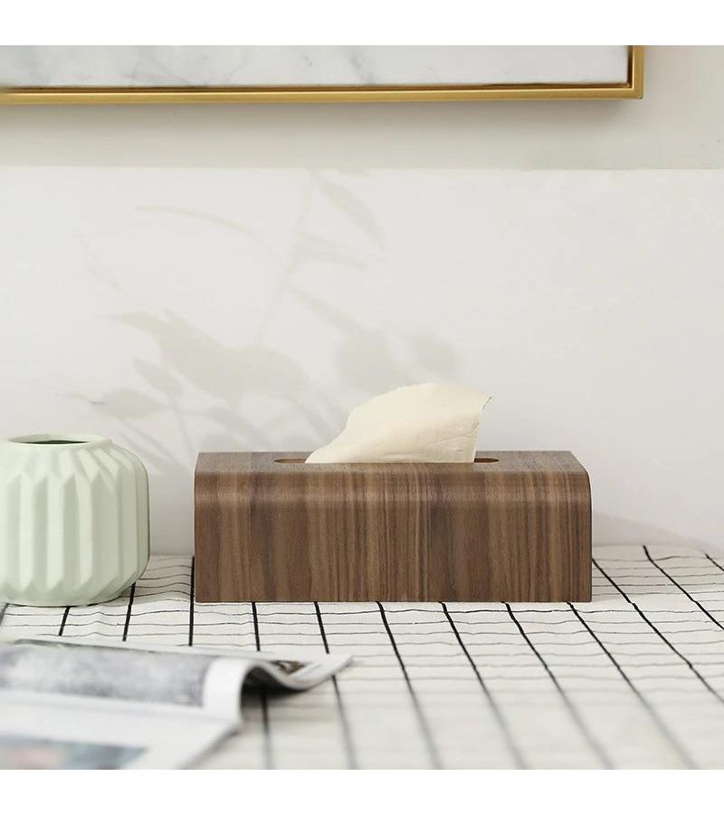 Coffee Walnut Wood Tissue Box Durable Napkin Holder With Easy Pull Out Lid - Image 2