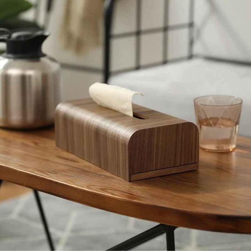 Coffee Walnut Wood Tissue Box Durable Napkin Holder With Easy Pull Out Lid - Image 1