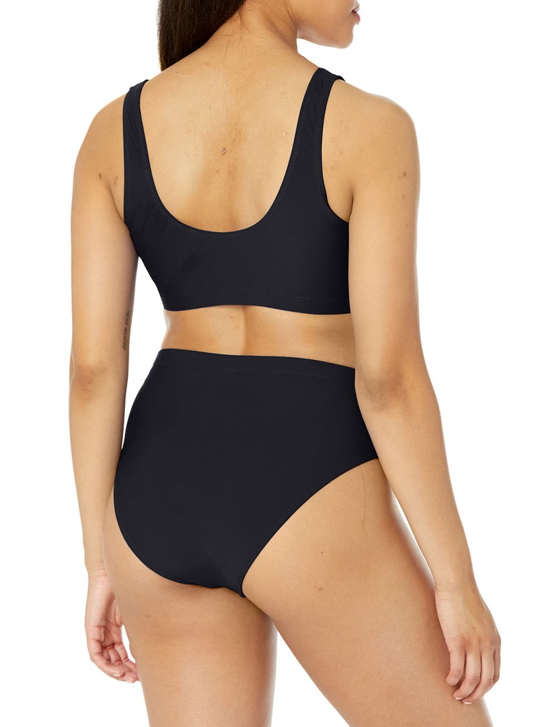 Tempt Me Women Black Two Piece Scoop Neck Bikini Crop Top Swimsuit Sporty High Waisted Bathing Suit Suit L - Image 4