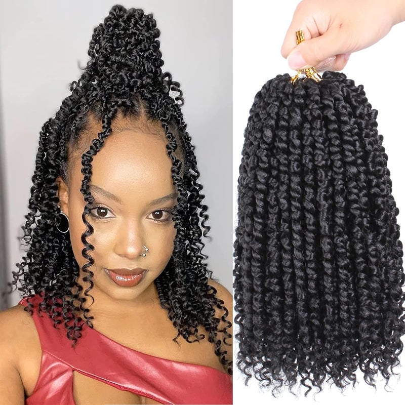 Xtrend 10 Inch 8 Packs Pre twisted Passion Twist Crochet Hair Natural Black Bohemian Prelooped Short Bob Passion Twists Hair Extensions for Women1B