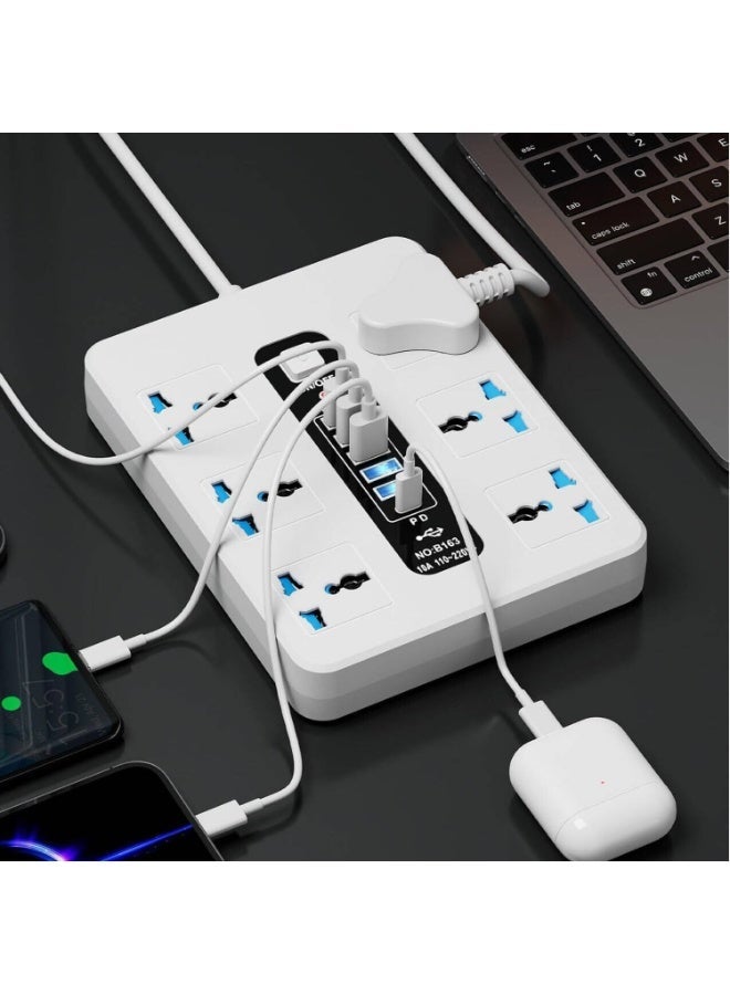 GKK GUOKANG A39 Universal Extension Power Strip with 6 Universal AC Sockets, 5 USB Charging Ports & 1 PD Fast Charging Port, Smart Auto Identification, Multi-Plug Power Extension Board White - Image 4