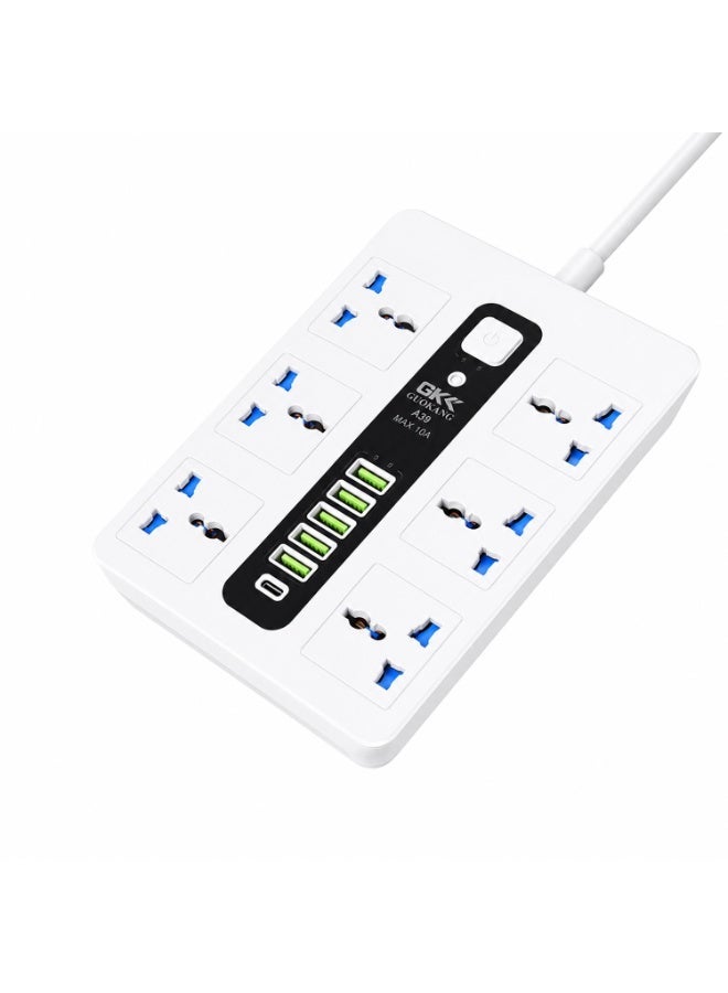 GKK GUOKANG A39 Universal Extension Power Strip with 6 Universal AC Sockets, 5 USB Charging Ports & 1 PD Fast Charging Port, Smart Auto Identification, Multi-Plug Power Extension Board White - Image 1