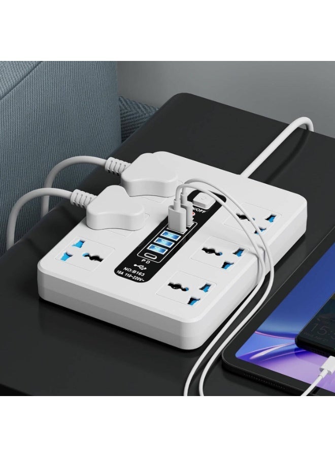 GKK GUOKANG A39 Universal Extension Power Strip with 6 Universal AC Sockets, 5 USB Charging Ports & 1 PD Fast Charging Port, Smart Auto Identification, Multi-Plug Power Extension Board White - Image 3