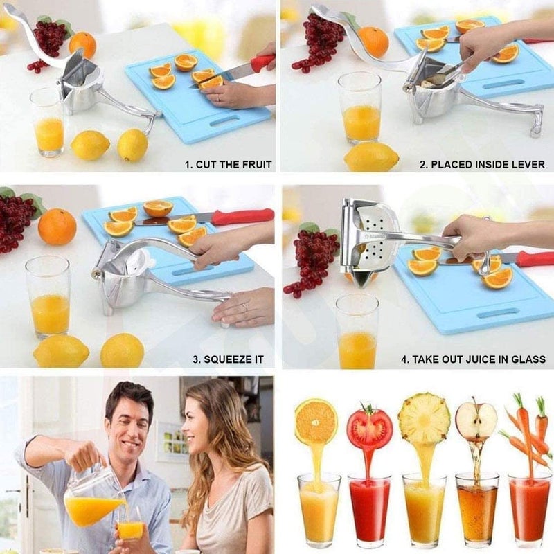 QUPET Stainless Steel Manual Fruit Juicer Manual Hand Fruit Instant Juicer Orange Watermelon Lemon Juice Instant Guest Serving Juicer Silver - Image 4