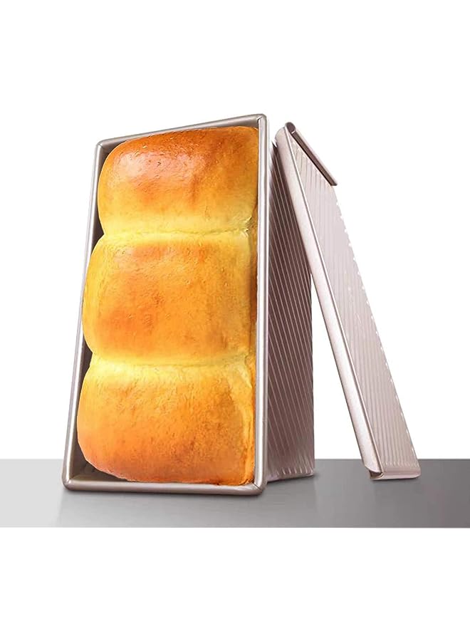 مقلاة مع غطاء قالب خبز توست ذهبي مستطيل من الفولاذ الكربوني غير لاصق صندوق خبز توست (8 × 5 × 4.5 بوصة) - Image 1