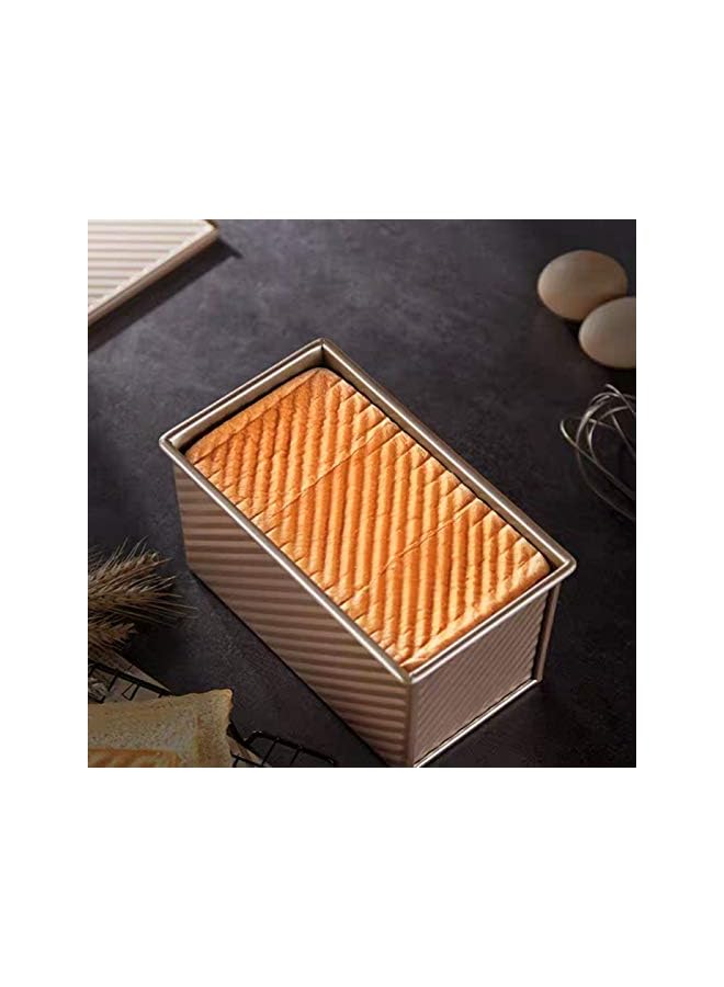 مقلاة مع غطاء قالب خبز توست ذهبي مستطيل من الفولاذ الكربوني غير لاصق صندوق خبز توست (8 × 5 × 4.5 بوصة) - Image 4