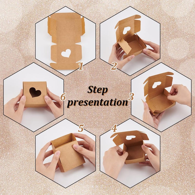 BENECREAT 30 Packs Kraft Paper Boxes with Heart Window 3x3x1.2 Cardboard Gift Boxes for Wedding Party Favor Treats, Jewelry, Mother's Day Festival Gift Packaging - Image 4