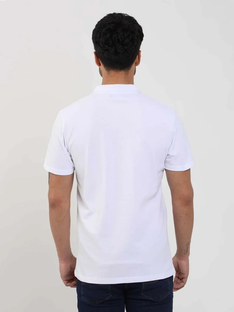 Dufy White Men's Slim Fit Patterned Polo Neck Tshirt - 105284