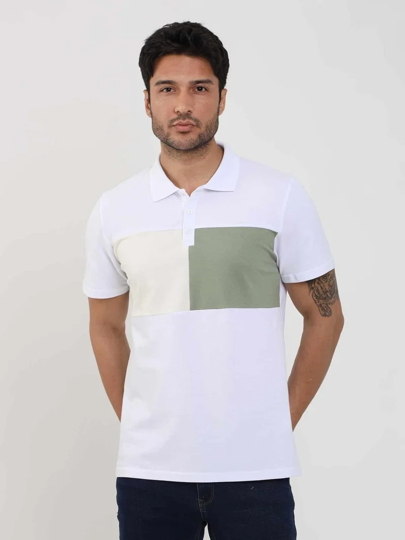 Dufy White Men's Slim Fit Patterned Polo Neck Tshirt - 105284