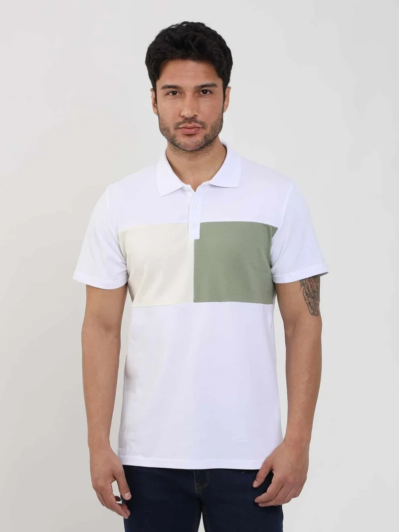 Dufy White Men's Slim Fit Patterned Polo Neck Tshirt - 105284
