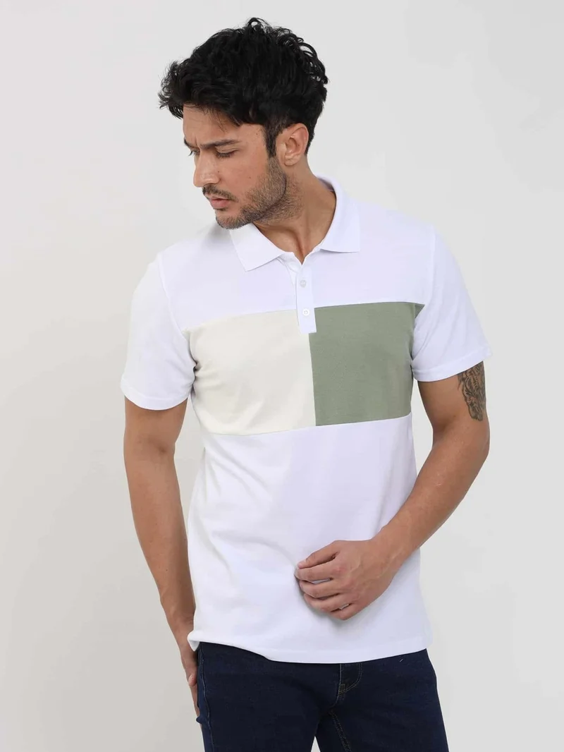 Dufy White Men's Slim Fit Patterned Polo Neck Tshirt - 105284
