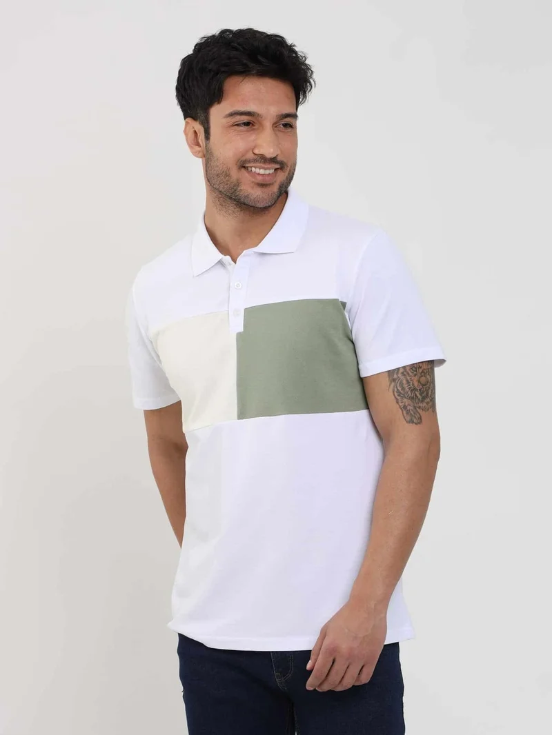Dufy White Men's Slim Fit Patterned Polo Neck Tshirt - 105284