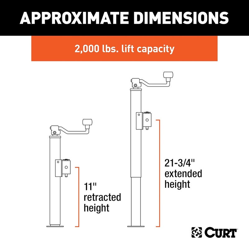 CURT 28320 Weld-On Pipe-Mount Swivel Trailer Jack, 2000 lbs Capacity - Image 2