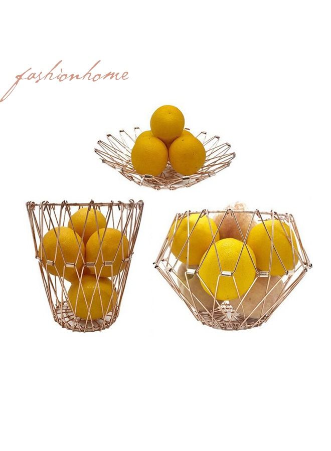 fashionhome سلة تخزين فواكه قابلة للطي من الفولاذ المقاوم للصدأ بأشكال متعددة وسلك مرن  - Image 2