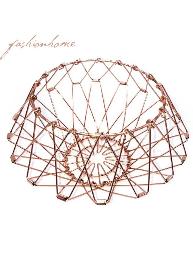 fashionhome سلة تخزين فواكه قابلة للطي من الفولاذ المقاوم للصدأ بأشكال متعددة وسلك مرن  - Image 3