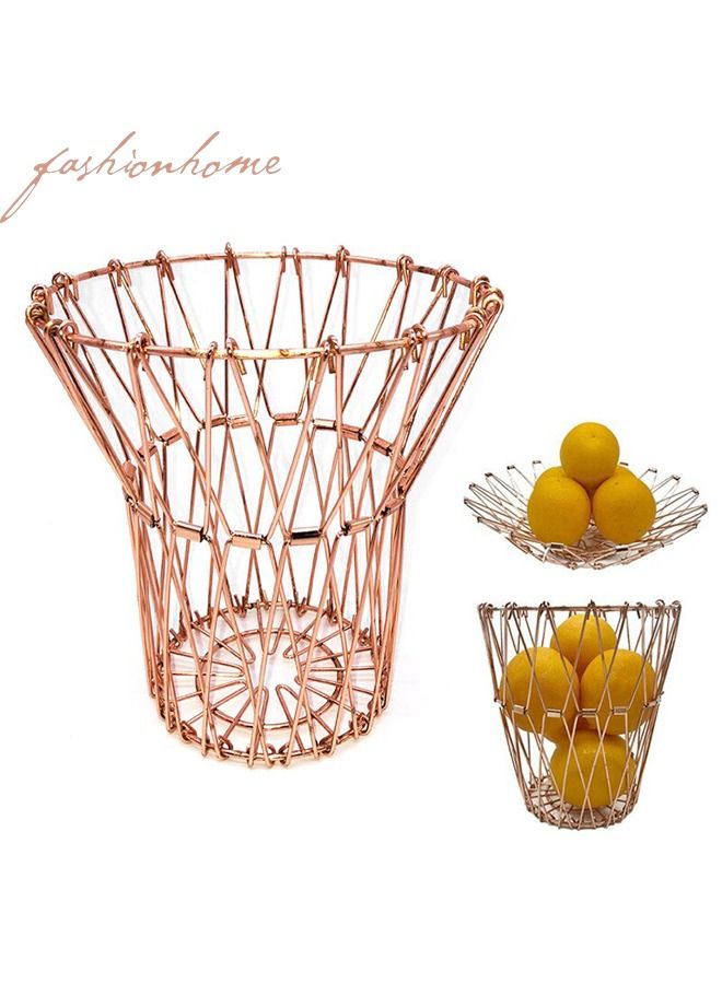 fashionhome سلة تخزين فواكه قابلة للطي من الفولاذ المقاوم للصدأ بأشكال متعددة وسلك مرن  - Image 5