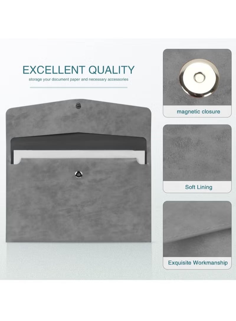 مجلد ملفات، مصنوع من جلد البولي يوريثان، حامل مستندات مقاس A4، منظم ملفات، مغلف، حافظة للكمبيوتر اللوحي مع إغلاق مغناطيسي للأدوات المدرسية والمكتبية باللون الرمادي - Image 2