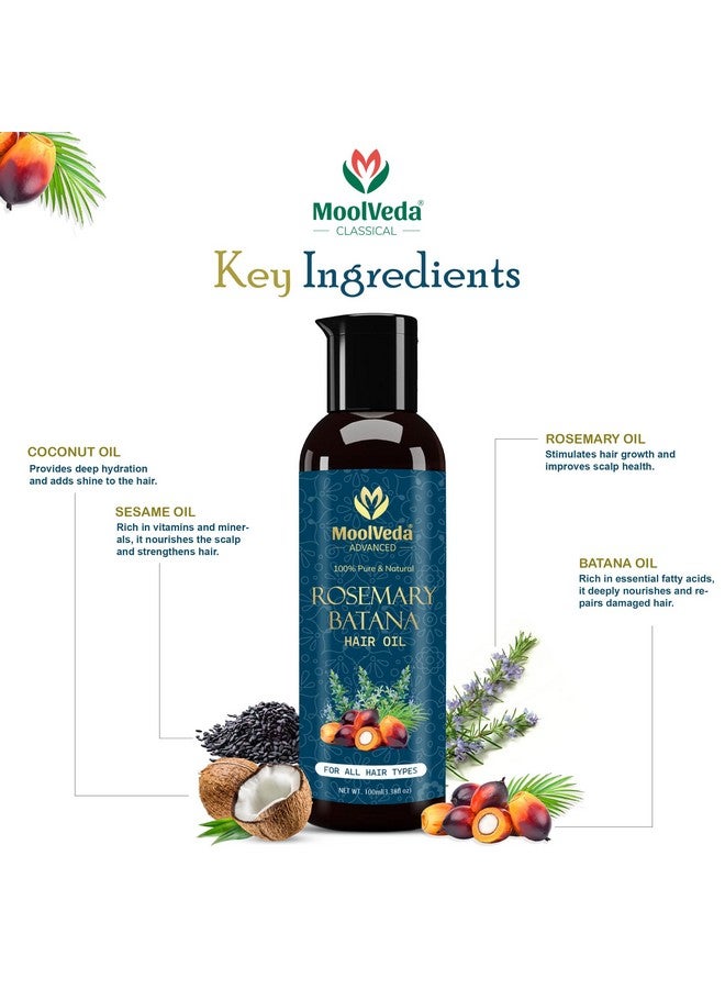 Moolveda Pure Rosemary Batana Oil for Hair Growth By Dr Sebi Sourced From Honduras | Promotes Thicker, Shiny, Stronger & Healthy Hair | Hair Fall Control | (100 ml) - Image 2
