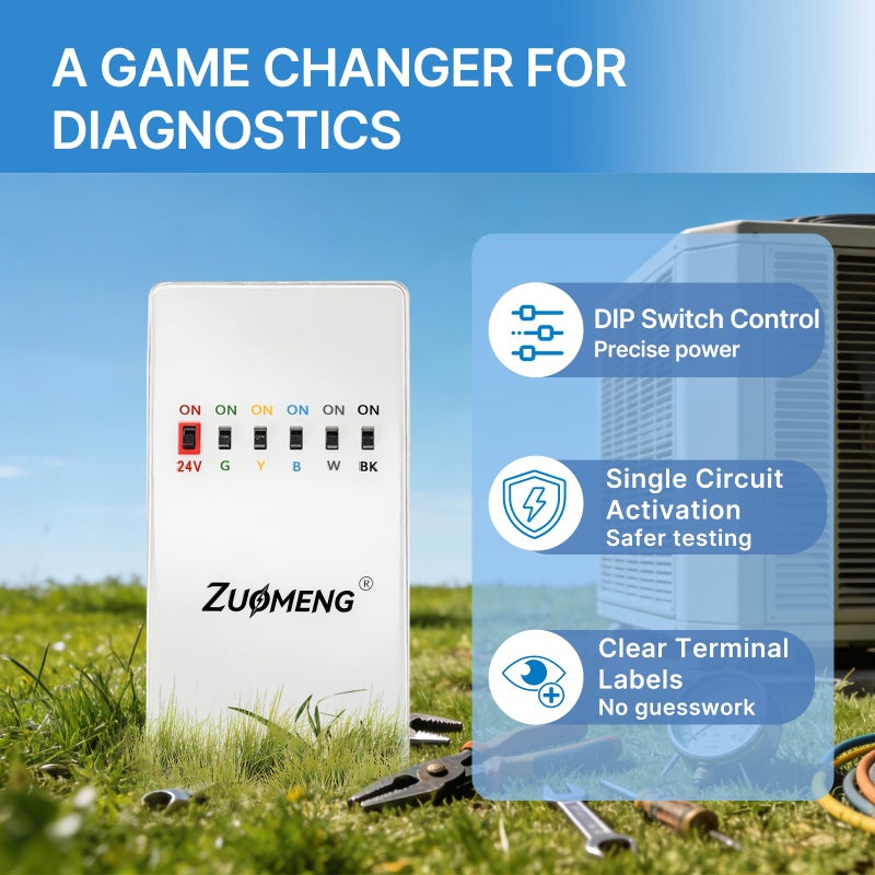 Zuomeng HVAC Thermostat Bypass Tool Kit Compatible Replacement for Supco Tradefox Jumper King, Zuomeng Low Voltage Diagnostic Jumper Tool with DIP Switch, Overcurrent Protection, Flame-Retardant Case - Image 3