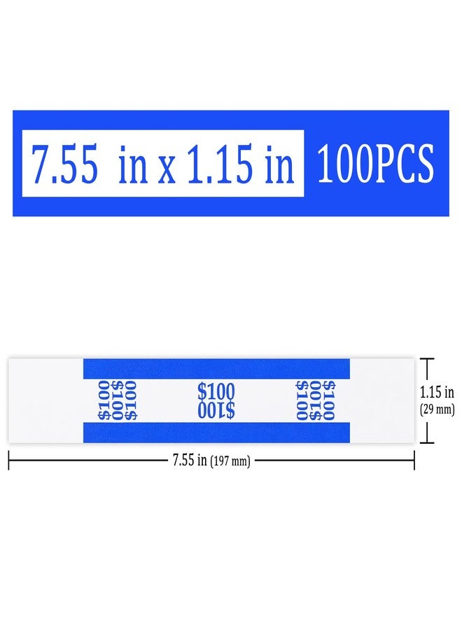 ESSENTIAL 100Pcs Currency Straps - Bill Wrappers, Money Bands to Organize Bills, ABA Standard Colors, Self-Adhesive, 7.5 x 1.15 Inches ($100 / Blue) - Image 2