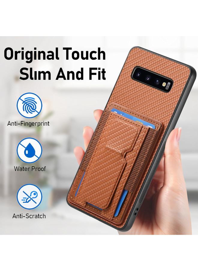 اس-توب جراب هاتف Samsung Galaxy S10+ مصنوع من ألياف الكربون مع حامل قابل للطي وحقيبة بطاقات مرنة - Image 5