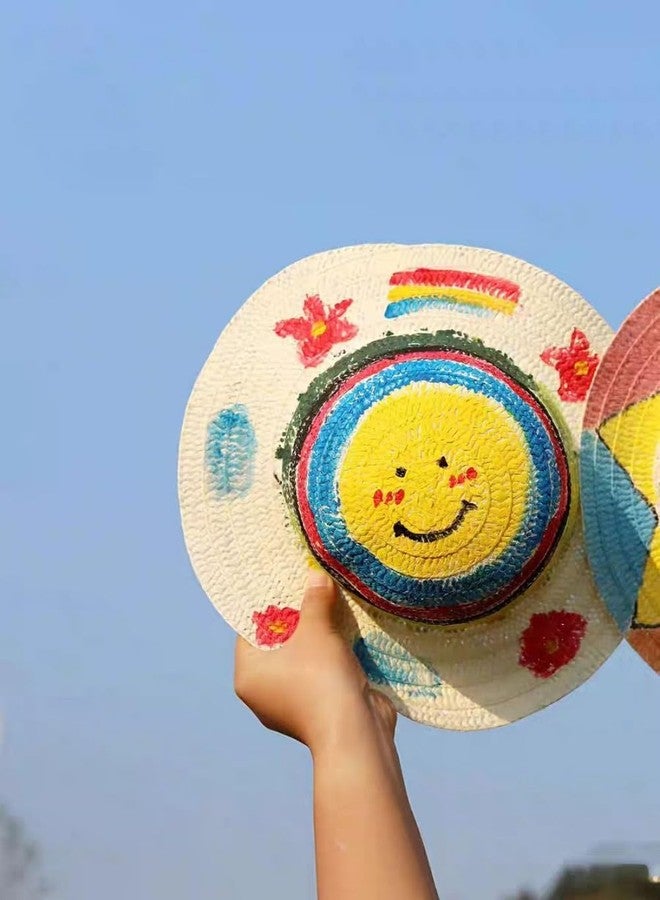 Cumuiu DIY Straw Hat Craft Painting Hats 10 Set Handmade Hat Tea Party Hats Cap Beach Sun Hat Art Painting Hat with Paints & Brush(US, Age, 3 Years, 5 Years, 10) - Image 3