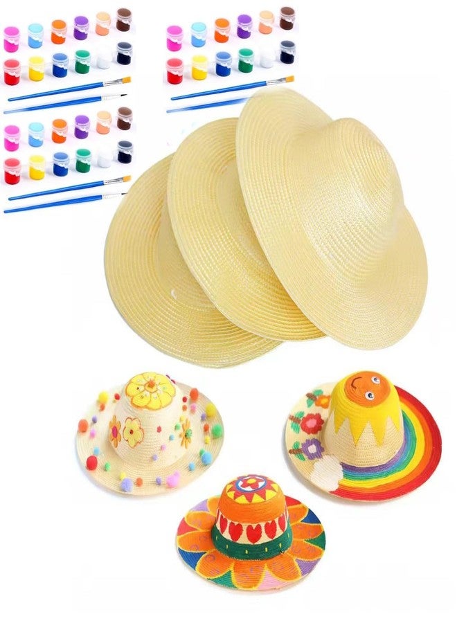 Cumuiu DIY Straw Hat Craft Painting Hats 10 Set Handmade Hat Tea Party Hats Cap Beach Sun Hat Art Painting Hat with Paints & Brush(US, Age, 3 Years, 5 Years, 10) - Image 1