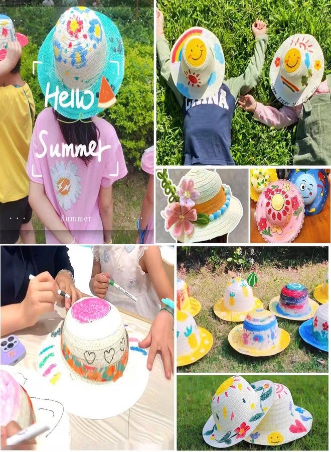 Cumuiu DIY Straw Hat Craft Painting Hats 10 Set Handmade Hat Tea Party Hats Cap Beach Sun Hat Art Painting Hat with Paints & Brush(US, Age, 3 Years, 5 Years, 10) - Image 5
