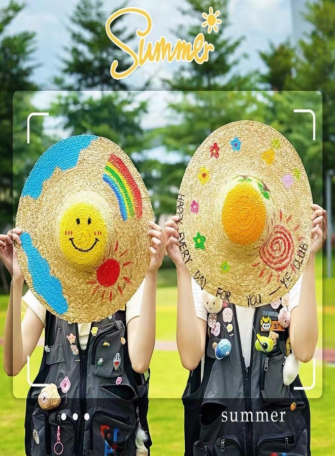 Cumuiu DIY Straw Hat Craft Painting Hats 10 Set Handmade Hat Tea Party Hats Cap Beach Sun Hat Art Painting Hat with Paints & Brush(US, Age, 3 Years, 5 Years, 10) - Image 2