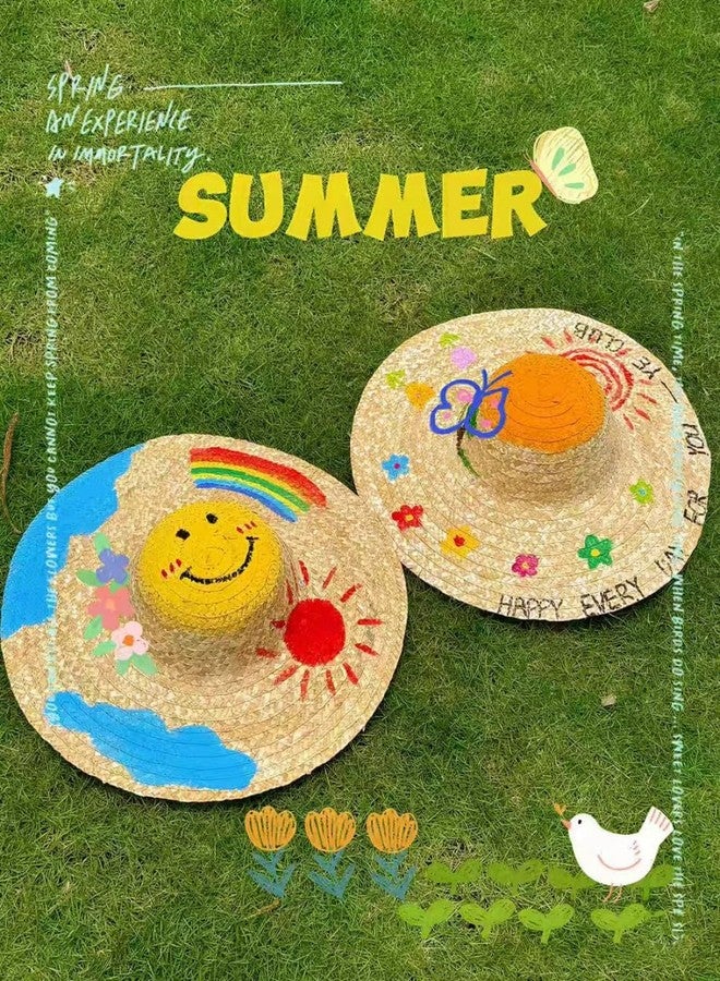 Cumuiu DIY Straw Hat Craft Painting Hats 10 Set Handmade Hat Tea Party Hats Cap Beach Sun Hat Art Painting Hat with Paints & Brush(US, Age, 3 Years, 5 Years, 10) - Image 4