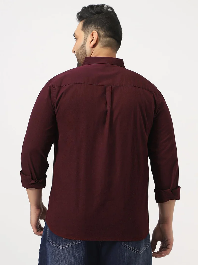 Urbano Fashion  Urbano Plus Men's Maroon Cotton Full Sleeve Regular Fit Casual Solid Slub Shirt with Spread Collar  | Best Price UAE