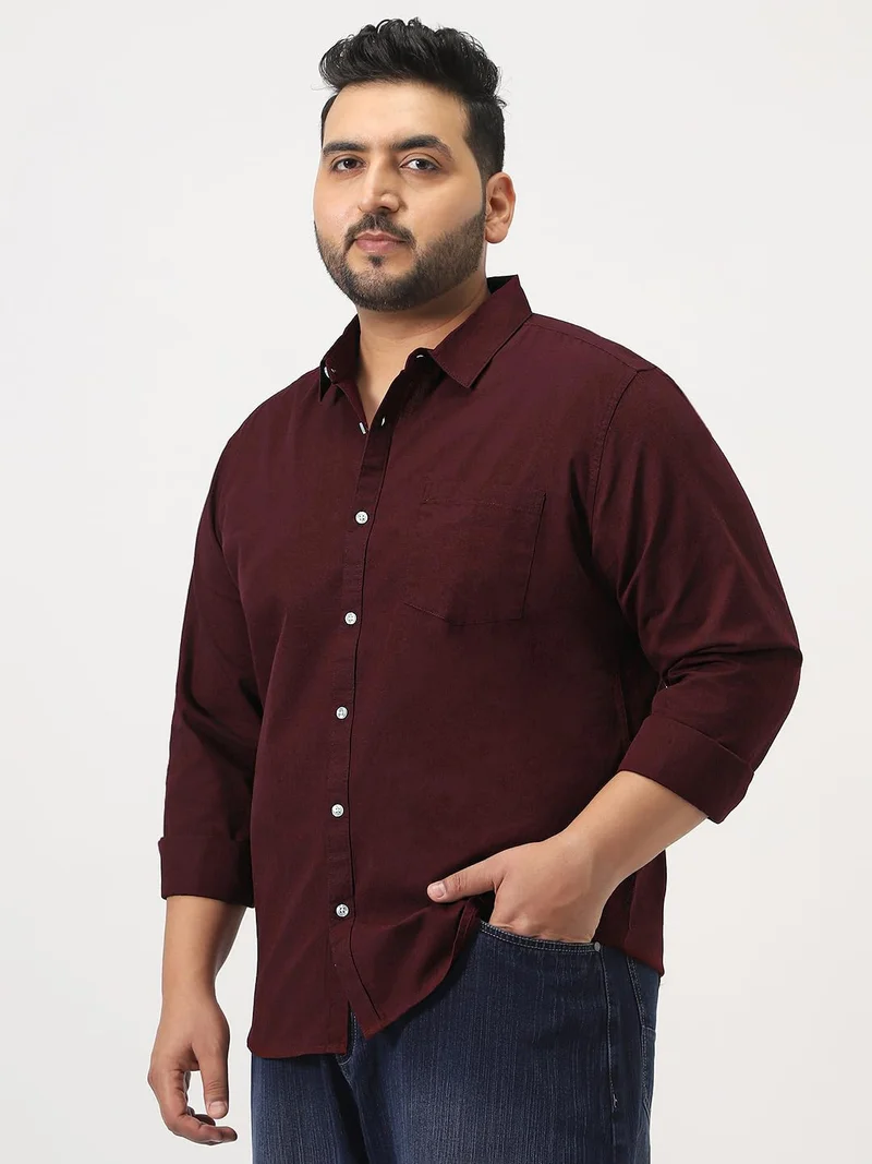 Urbano Plus Men's Maroon Cotton Full Sleeve Regular Fit Casual Solid Slub Shirt with Spread Collar