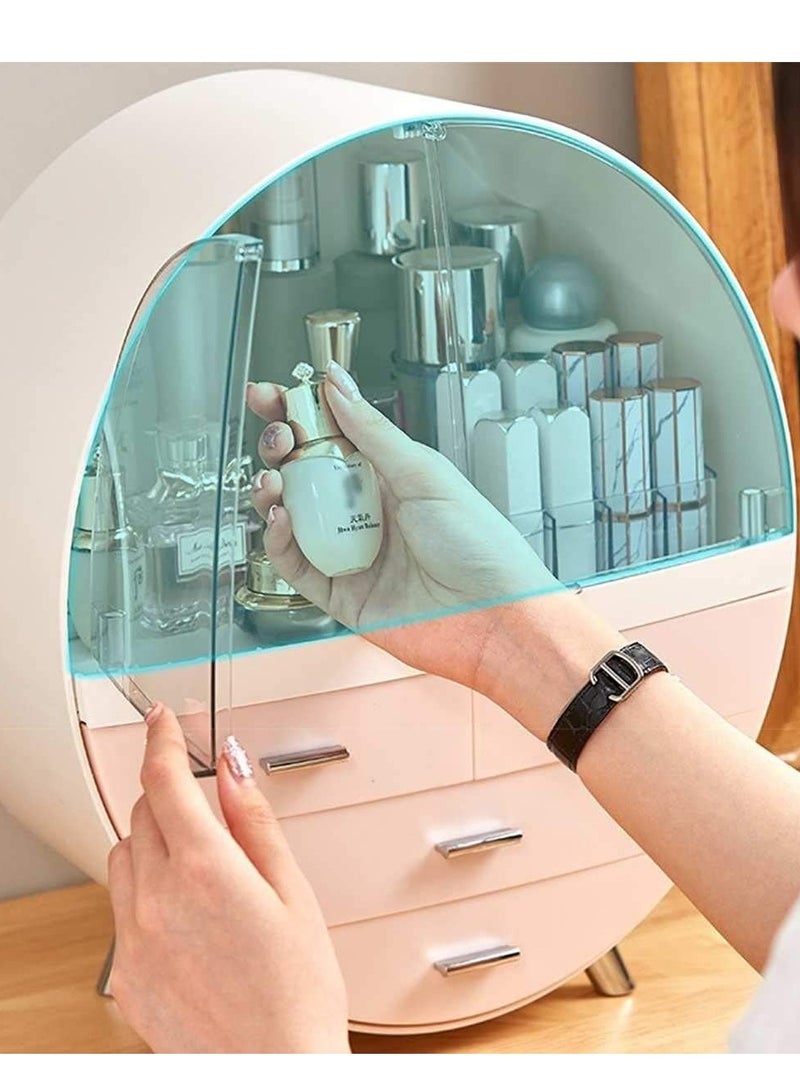 Round Cosmetic Rack Makeup Organiser Dustproof-Cosmetic Storage Makeup Holder Multifunctional Display Box Case For Lipstick, Nail Varnish, Eye Shadow, Brushes (Pink Large -4 Drawers) - Image 3