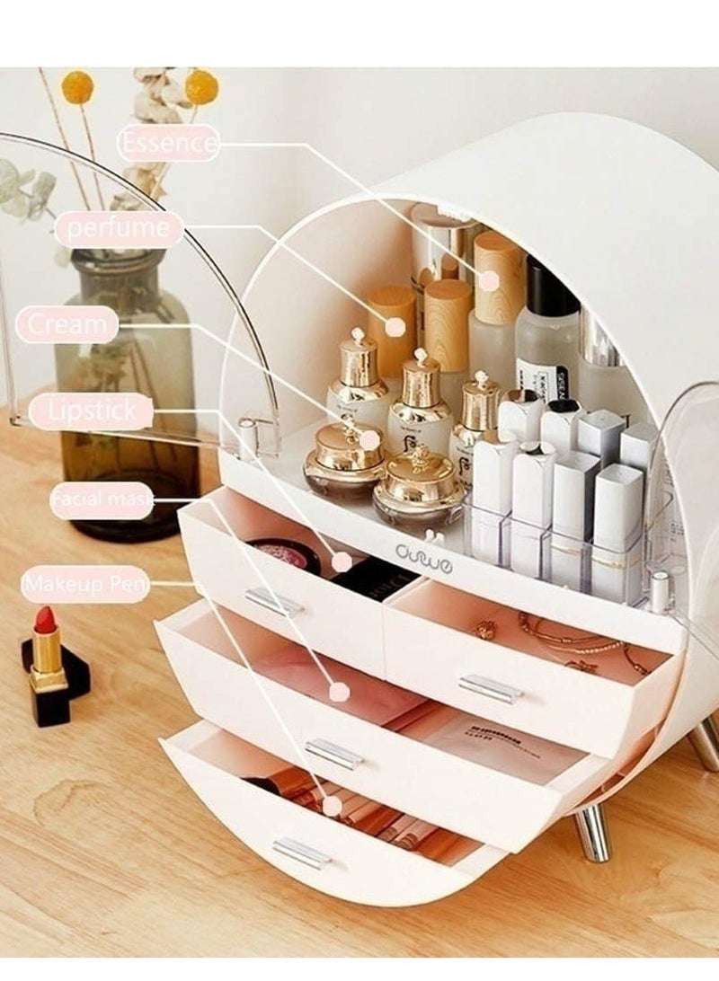 Round Cosmetic Rack Makeup Organiser Dustproof-Cosmetic Storage Makeup Holder Multifunctional Display Box Case For Lipstick, Nail Varnish, Eye Shadow, Brushes (Pink Large -4 Drawers) - Image 5