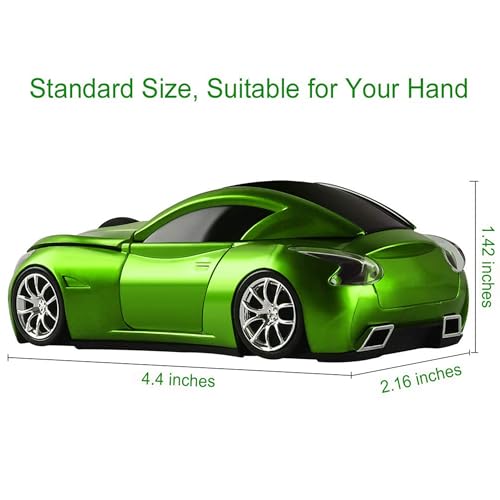 CHUYI Cool Car Shaped Wireless Mouse 1600DPI Portable Small Cordless Mice with USB Receiver for Travel Office Business School Home Gift (Green) - Image 3