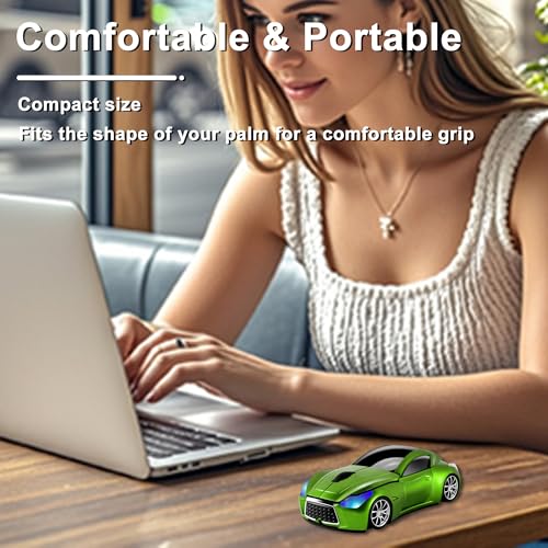 CHUYI Cool Car Shaped Wireless Mouse 1600DPI Portable Small Cordless Mice with USB Receiver for Travel Office Business School Home Gift (Green) - Image 5