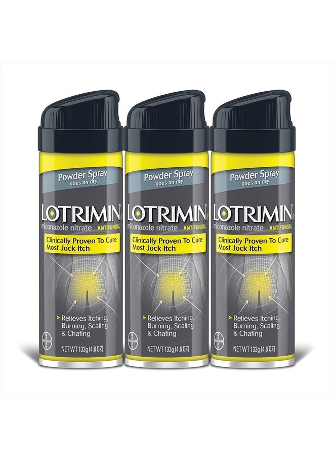 Lotrimin AF Jock Itch Antifungal Powder Spray, Miconazole Nitrate 2% - Treatment of Most Itch, 4.6 Ounces (133 Grams) Spray Can (Pack 3)  - Image 1