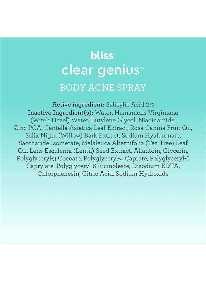 BLISS Clear Genius Body Acne Spray - 3.5 Fl Oz - Maximum Strength 2% Salicylic Acid & Niacinamide - Targets Body Acne & Prevents Future Breakouts - Post Workout - Clean - Vegan & Cruelty-Free  - Image 5