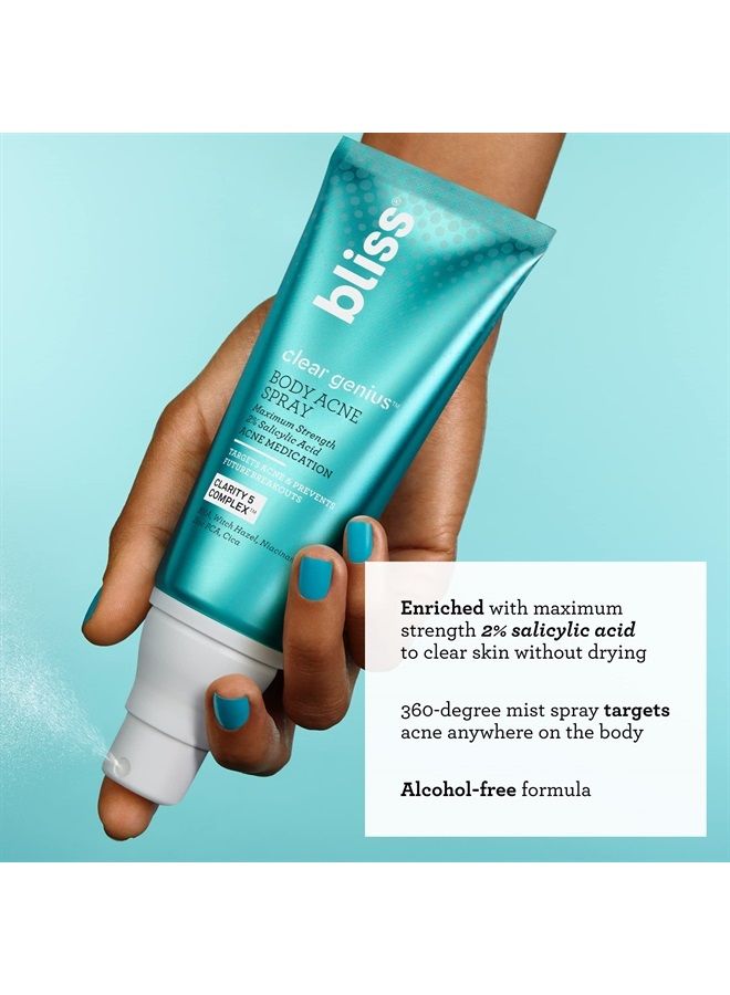 BLISS Clear Genius Body Acne Spray - 3.5 Fl Oz - Maximum Strength 2% Salicylic Acid & Niacinamide - Targets Body Acne & Prevents Future Breakouts - Post Workout - Clean - Vegan & Cruelty-Free  - Image 2