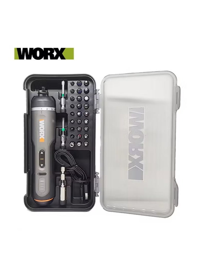 ووركس مجموعة مفكات براغي كهربائية Worx 4V WX242، مفكات براغي كهربائية لاسلكية ذكية SDS Chuck قابلة لإعادة الشحن عبر USB، مجموعة من 30 بت - Image 1