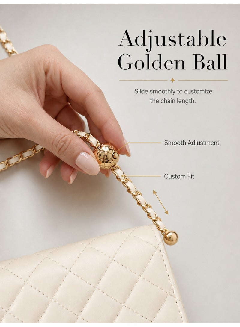 BLLE ROWN Bags for Ladies Small Quilted Chain Crossbody Bag for Women Chic Beige PU Shoulder Purse with Gold Lock Detail Shopping Gift for Her - Image 3