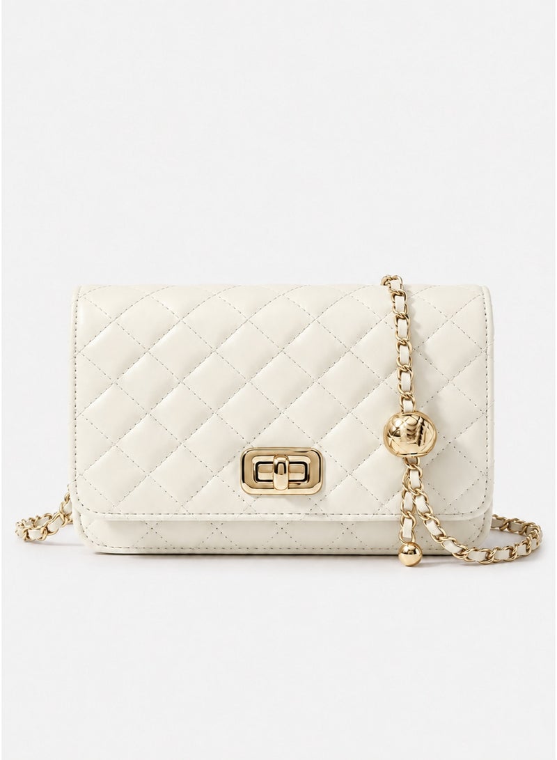 BLLE ROWN Bags for Ladies Small Quilted Chain Crossbody Bag for Women Chic Beige PU Shoulder Purse with Gold Lock Detail Shopping Gift for Her - Image 1