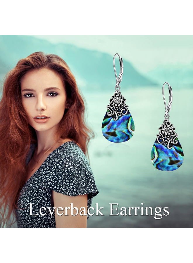 POPLYKE Celtic Moonstone Filigree Teardrop Drop Dangle Earrings Sterling Silver Leverback Earrings Jewelry…, Sterling Silver, Abalone, - Image 3