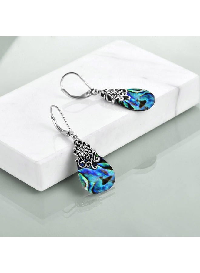 POPLYKE Celtic Moonstone Filigree Teardrop Drop Dangle Earrings Sterling Silver Leverback Earrings Jewelry…, Sterling Silver, Abalone, - Image 5