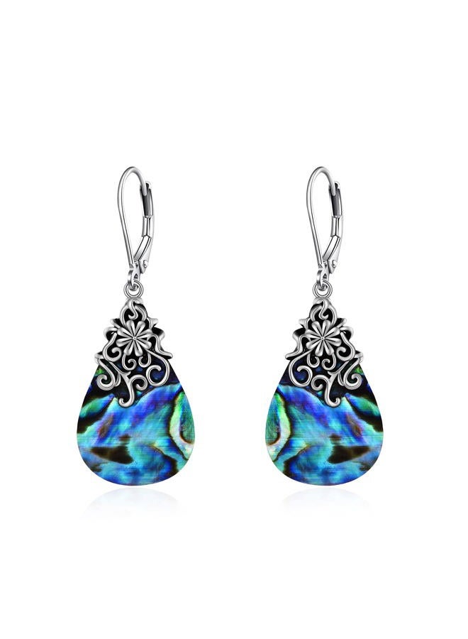 POPLYKE Celtic Moonstone Filigree Teardrop Drop Dangle Earrings Sterling Silver Leverback Earrings Jewelry…, Sterling Silver, Abalone, - Image 1