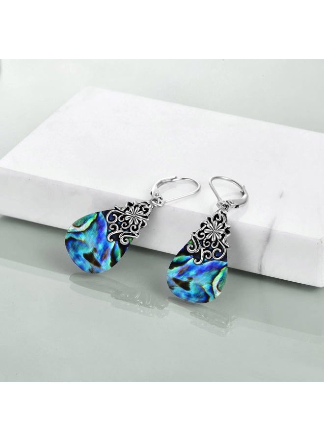 POPLYKE Celtic Moonstone Filigree Teardrop Drop Dangle Earrings Sterling Silver Leverback Earrings Jewelry…, Sterling Silver, Abalone, - Image 4